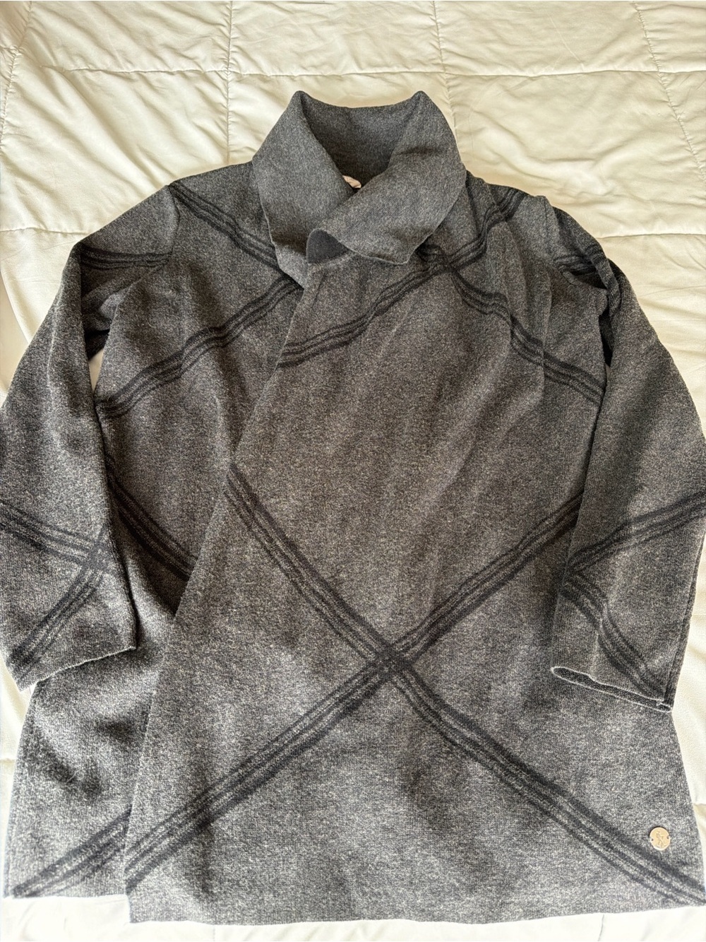 Royal Robbins Favorite Cardigan | Merino Wool Blend | Gray Plaid | Women’s Small - Picture 2 of 10